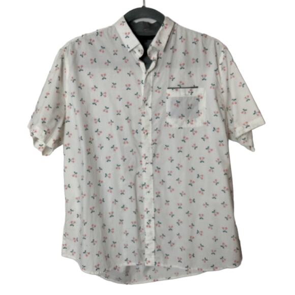 Impatient Wolves Mens Sz XXL White Short Sleeve Button Front Shirt Cherry Print - Picture 1 of 7